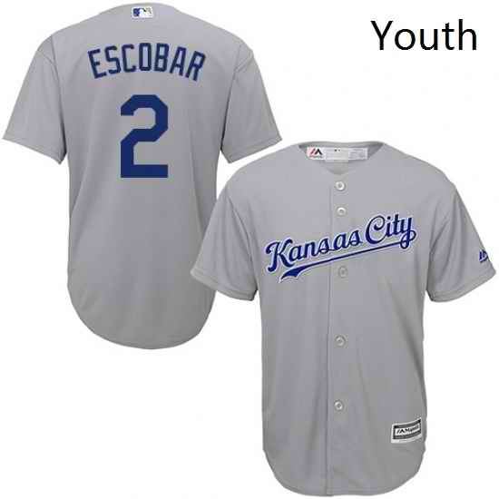 Youth Majestic Kansas City Royals 2 Alcides Escobar Replica Grey Road Cool Base MLB Jersey